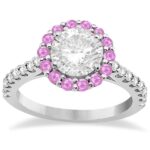 Halo Diamond & Pink Sapphire Engagement Ring 14K White Gold (1.16ct)