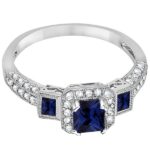 Blue Sapphire & Diamond Engagement Ring 14k White Gold (1.35ctw)