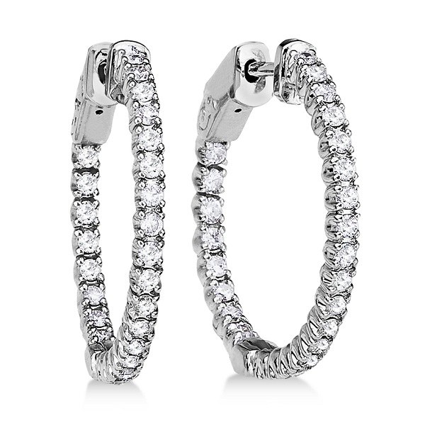 Allurez Prong-Set Diamond Hoop Earrings in 14k White Gold