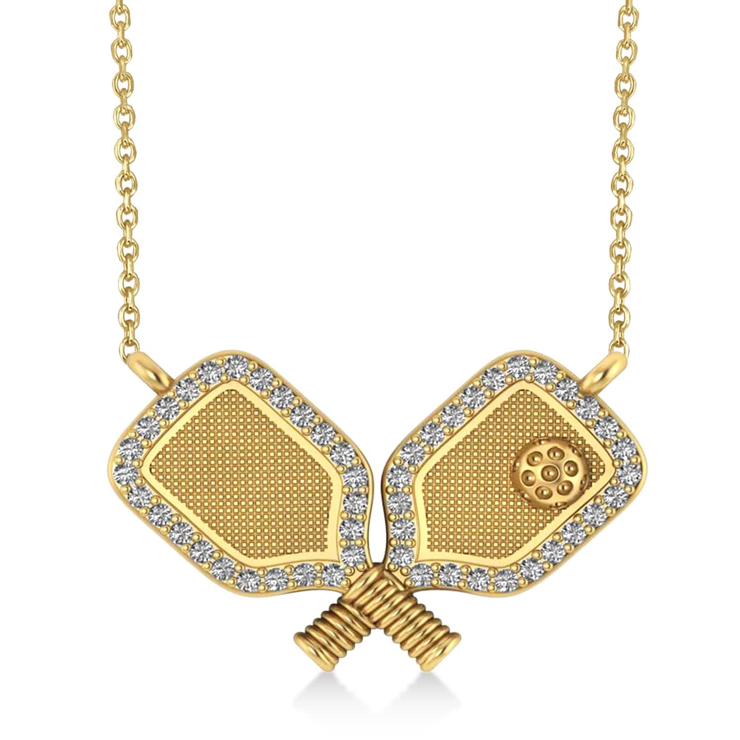 gold diamond pickleball pendant necklace